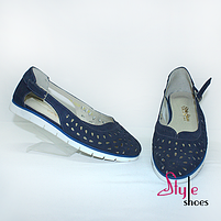 Балетки жіночі літні з синього нубука з перфорацією "Style Shoes", фото 7