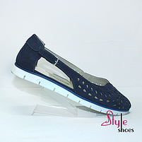 Балетки жіночі літні з синього нубука з перфорацією "Style Shoes", фото 5