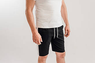 Стильні чоловічі чорні шорти з білими лампасами з трикотажу Х/Б
