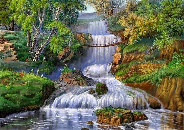 DMP-338 Набір діамантової мозаїки на підрамнику Міст через водограй