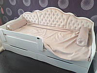 Кровать детская односпальная Л-6 подростковая для девочки с мягким изголовьем, подушками и выдвижными ящиками