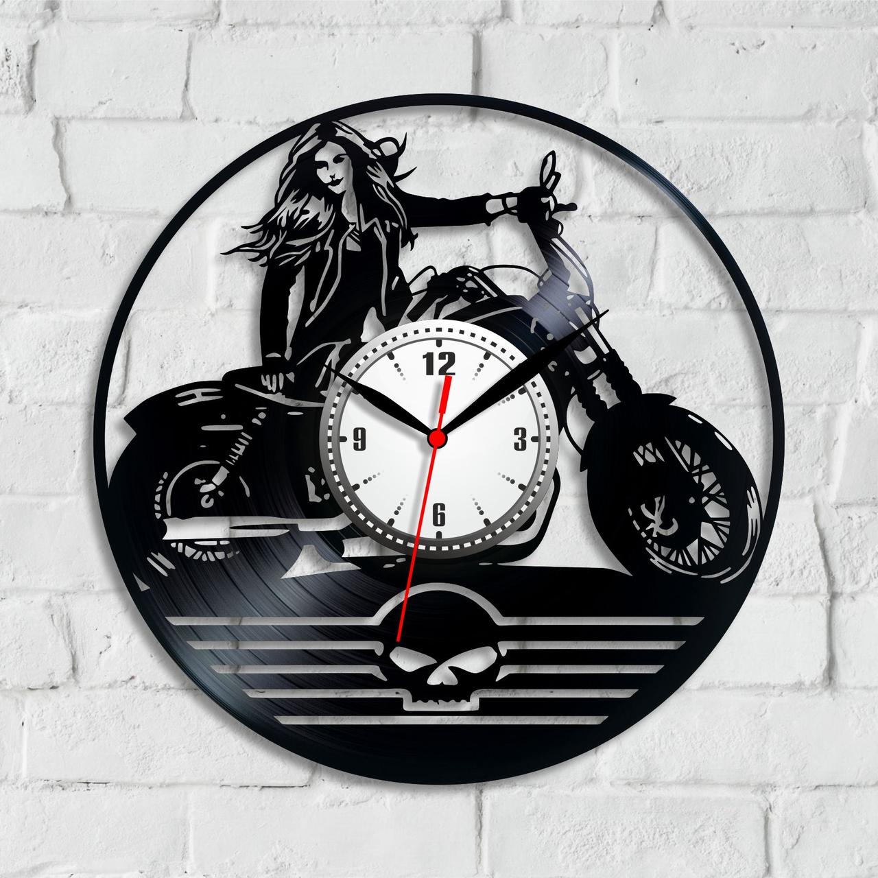 Байк-годинник Годинник для байкера Швидка їзда Ретрогодинник Череп на годиннику Годинник у хол Дівчина на мотоциклі 300 мм Спорт