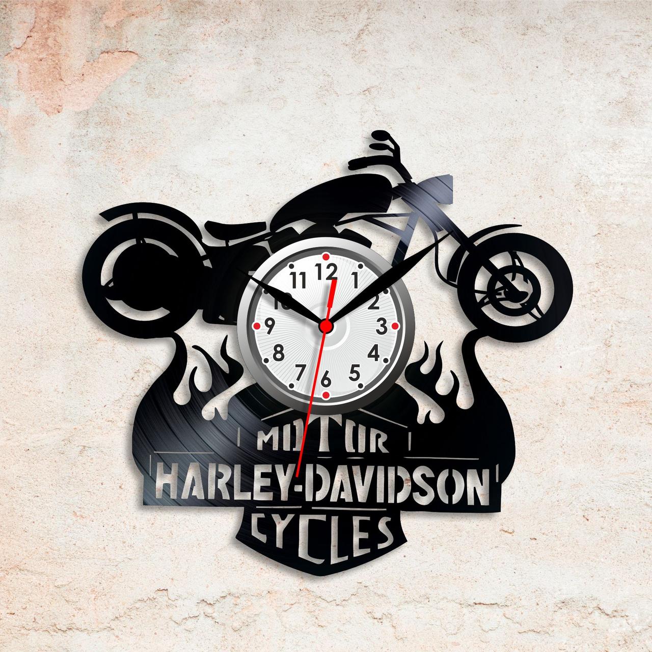 Вініловий годинник Мотоцикл із вінілу Мотоцикл на годиннику Декор у кімнату Чорний годинник Годинник для чоловіка Мотоцикл 300 мм, фото 1