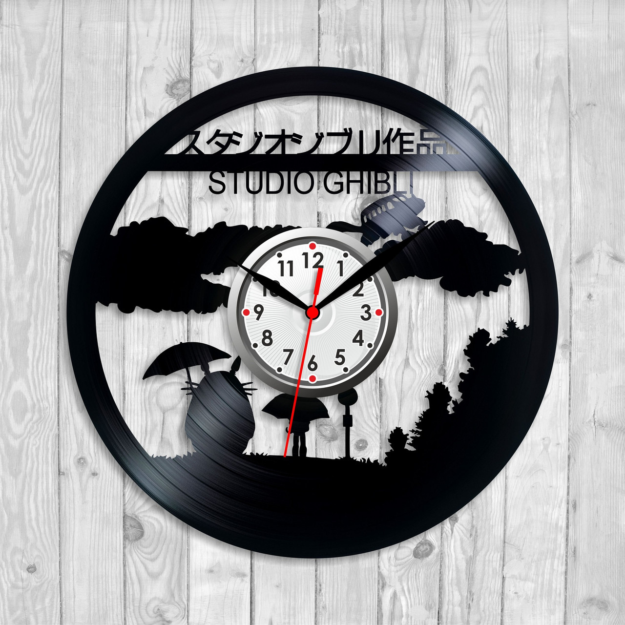 Мій сусід Тоторо Чорний годинник Studio Ghibli годинник Годинник із вінілу Годинник для дітей Декор у дитячу 300 мм