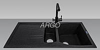 Гранитная прямоугольная кухонная мойка с крылом Argo Medio Plus Black 990*500*235