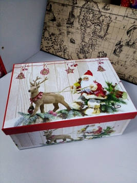 Коробочка новорічна подарункова з малюнком дід мороз 18.5 см