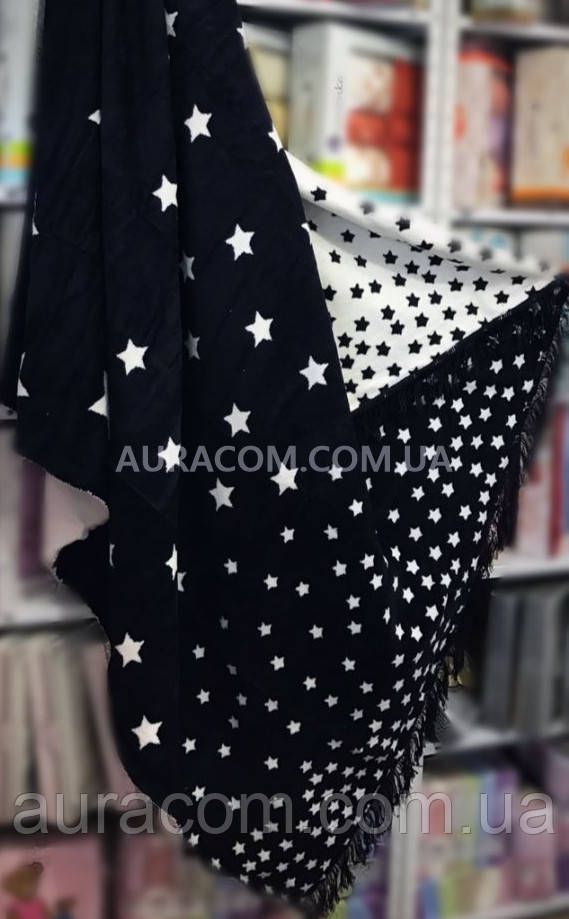Теплый, мягкий плед 200 х 240 см, двухсторонний,черный с белыми звездами