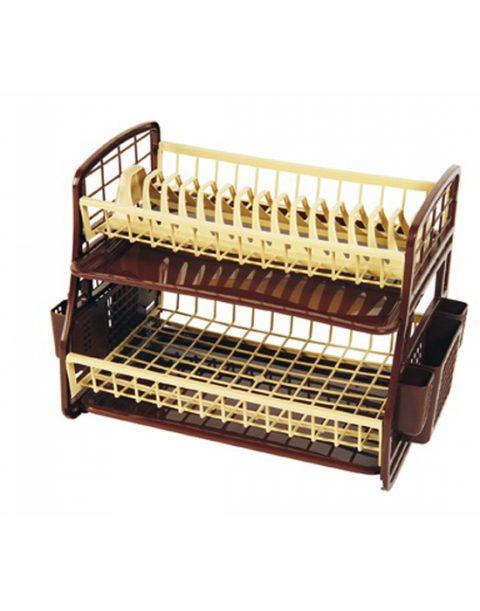 Сушка для посуду 2 ярусу Senyayla "5526" (коричнева, 2 піддона)