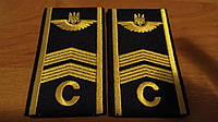 Погони курсантські цивільної авіації на сорочку "С" 2 смуги вишиті жовтим, герб, темно-сині