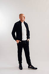 Популярний чоловічий велюровий спортивний костюм чорного кольору з коміром стійкою