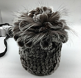 Сіра жіноча шапка з хутра кролика Рекс і чорнобурки, фото 5