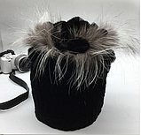 Коричнева жіноча шапка з хутра кролика Рекс і чорнобурки, фото 4