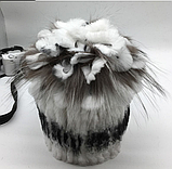 Чорна жіноча шапка з хутра кролика Рекс і чорнобурки, фото 8