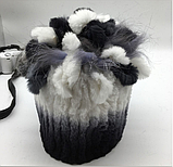 Коричнева жіноча шапка з хутра кролика Рекс і чорнобурки, фото 7
