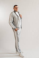 Світлий чоловічий спортивний костюм з двунитки світло-сірого кольору з лампасами