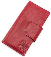 Вместительный женский кожаный кошелёк ручной работы красного цвета Grande Pelle