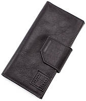 Большой кожаный кошелёк купюрник ручной работы на магнитах черного цвета Grande Pelle