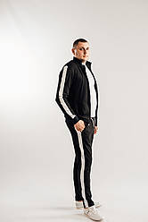 Класичний чоловічий спортивний костюм з лампасами чорного кольору з коміром стійкою