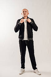 Чорний чоловічий спортивний костюм з двунитки з коміром стійкою