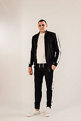 Стильний спортивний костюм чоловічий чорний з лампасами з двуніті