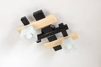 Люстра дерев'яна стельова на 2 плафони для спальні кухні кабінету передпокою Ксена/2 венге-натуральна, фото 2