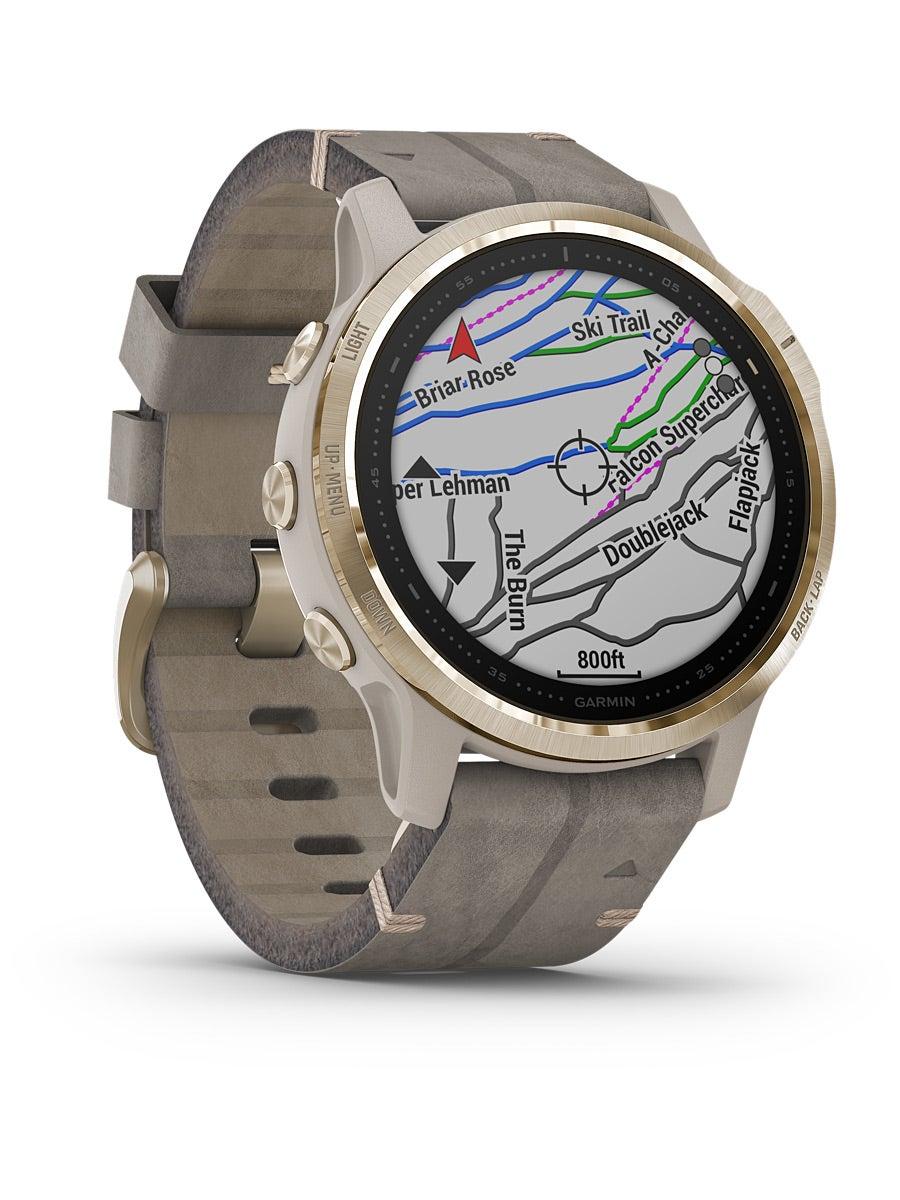 Смарт-годинник Garmin Fenix 6S Sapphire - Light Gold-tone with Shale Gray Leather Band з шкіряним ремінцем, фото 1