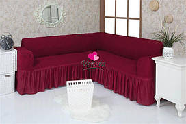Комплект чохлів на кутовий диван з воланами "Venera" Бордовий