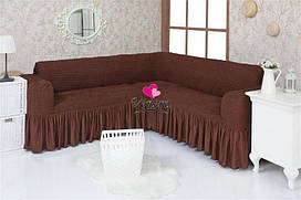 Комплект чохлів на кутовий диван із воланами "Venera" Шоколадний
