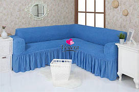Комплект чохлів на кутовий диван із воланами "Venera" Синій