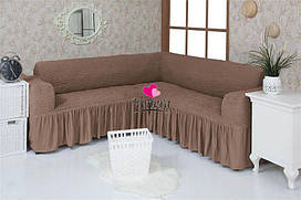 Комплект чохлів на кутовий диван із воланами "Venera" Сіро-коричневий