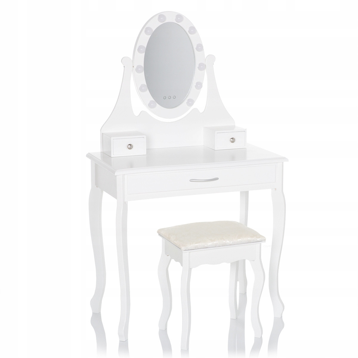 Туалетний столик із дзеркалом і LED підсвічуванням Wooden Dresser K002 білий + табурет (9132)
