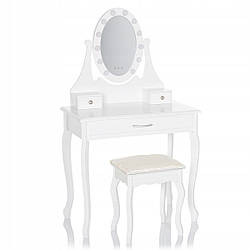 Туалетний столик із дзеркалом і LED підсвічуванням Wooden Dresser K002 білий + табурет (9132)
