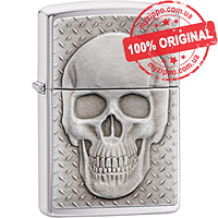 Зажигалка Zippo Skull with Brain Emblem Brushed Chrome 29818