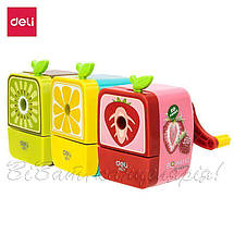 Чинка механічна Deli 0671Е мікс "Фрукти" пластик, з контейнером, фото 3