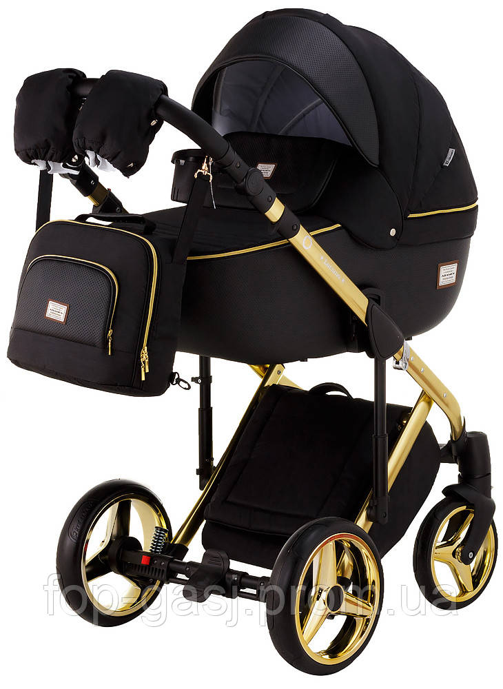 Дитяча коляска Adamex Luciano Polar (Gold) Q85 чорний - чорна шкіра