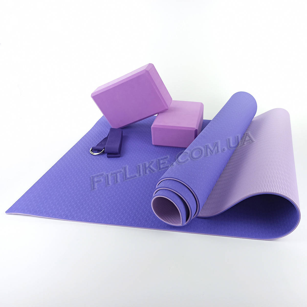 

Коврик для йоги и фитнеса - Набор "YoGa Set Pro"(спортивный каремат для йоги TPE, йога пропсы 2 шт, ремень) Нежно-фиолетовый