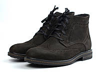 Зимние ботинки броги замшевые на меху черные мужская обувь большой размер Rosso Avangard Brogue BlackNub BS