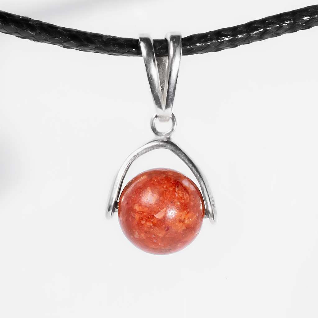 Срібний кулон із губчастим коралом, Ø10 мм, 1179КЛК