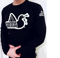 Світшот peaceful hooligan біле лого | чорна кофта