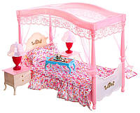 Спальня для кукол Барби кукольная мебель кровать с балдахином столик лампы тумбы Gloria