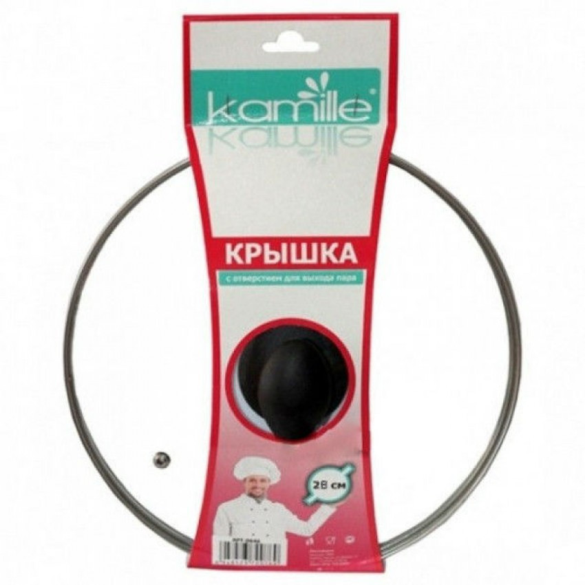 Кришка скляна d-28 см з металевим обідком універсальна Kamille КМ-0648L