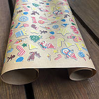 Подарунковий папір із принтом "Новорічні іграшки", 0.7 х 10 метрів. 70 грамм/м². LOVE & home