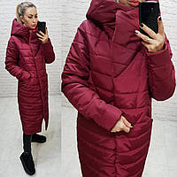 Куртка кокон зимова стьобана арт. 180 плащівка Мадонна колір бордо/ марсала/висня