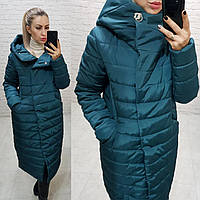 Куртка кокон зимна стеганна арт. 180 плащівка Мадонна пляшковий зелений / темно зелений / зелений