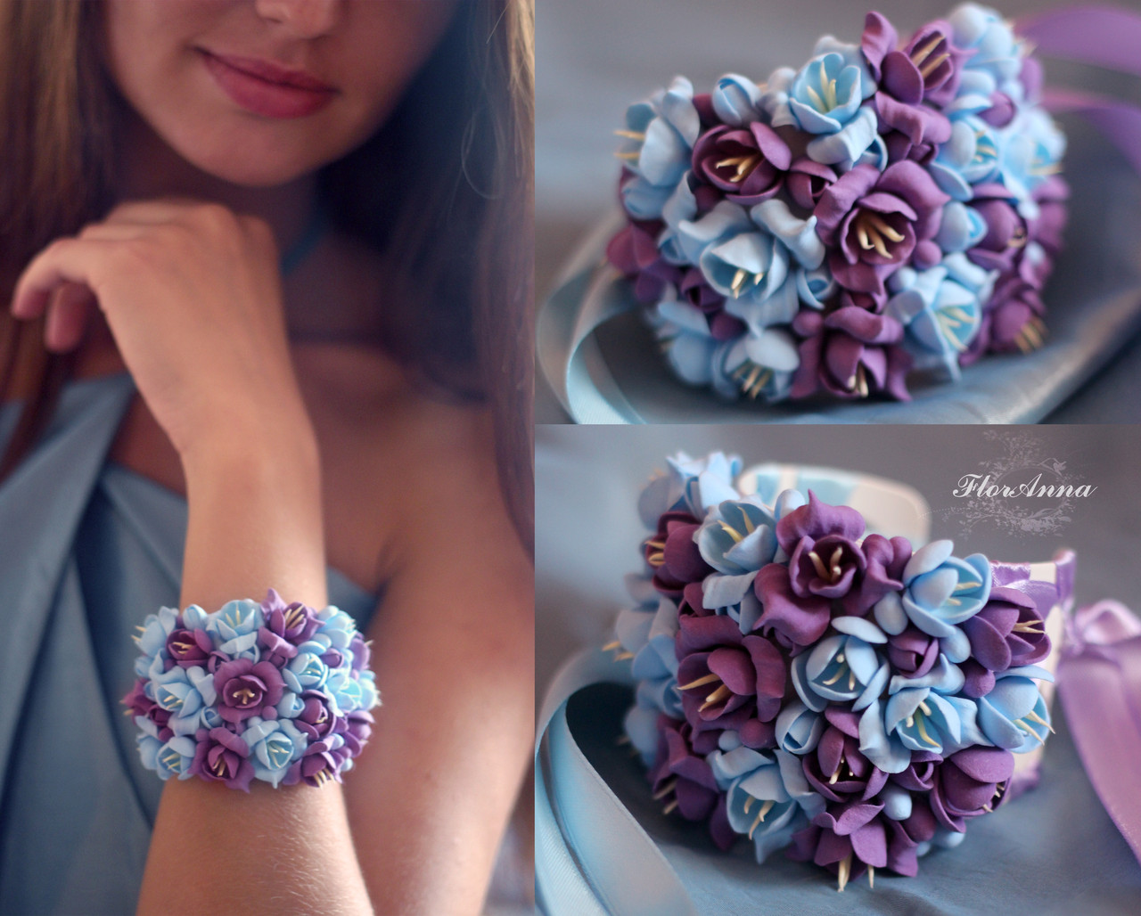 "Магія кольору" авторський браслет із квітами з полімерної глини