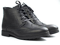 Зимові броги чорні черевики шкіряні на овчині чоловіче взуття великих розмір Rosso Avangard Brogues Lux Black BS