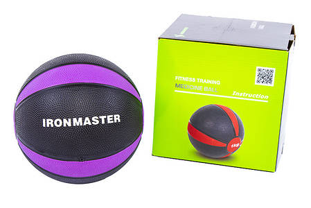 М'яч медичний (медбол) твердий 2кг D=19 см, IronMaster чорно-червоний, фото 2