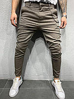 Стильные зауженные брюки оливковым цветом мужские (S M L XL)