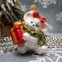 Набір скляних ялинкових іграшок Мишка з подарунком і сир Irena, фото 3