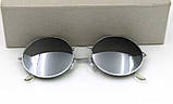 Сонцезахисні круглі окуляри металева оправа сріблястого кольору, дзеркальні лінзи, фото 2